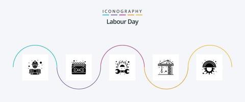 Labour Day Glyph 5 Icon Pack Including cutter. crain. spanner. construction. spanner vector