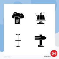 Set of 4 Commercial Solid Glyphs pack for cloud reporting cursor online docs cake direction Editable Vector Design Elements