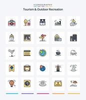 Creative Tourism And Outdoor Recreation 25 Line FIlled icon pack  Such As boat. high. swimsuite. train. trouser vector