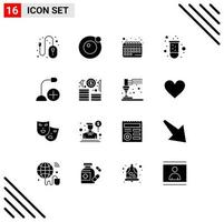 16 Thematic Vector Solid Glyphs and Editable Symbols of gadget computers calendar add test tube Editable Vector Design Elements