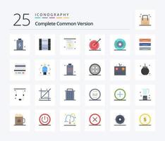 Complete Common Version 25 Flat Color icon pack including goal. advertising. ui. payment. invoice vector