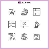 Universal Icon Symbols Group of 9 Modern Outlines of error waves interface water river Editable Vector Design Elements