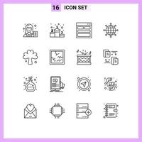 Set of 16 Modern UI Icons Symbols Signs for clover global communication connections info Editable Vector Design Elements