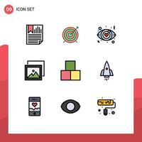 Set of 9 Modern UI Icons Symbols Signs for constructor blocks focus photo album Editable Vector Design Elements