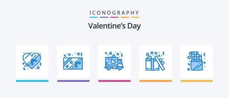 paquete de iconos azul 5 del día de san valentín que incluye romance. estilo de vida. transporte. chocolate. presente. diseño de iconos creativos vector