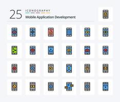 Mobile Application Development 25 Line Filled icon pack including mobile. password. application. mobile application. application vector