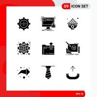 Pictogram Set of 9 Simple Solid Glyphs of love heart secure globe lunch Editable Vector Design Elements