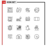 Outline Pack of 16 Universal Symbols of barn love protection heart wedding Editable Vector Design Elements