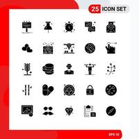 Pack of 25 Modern Solid Glyphs Signs and Symbols for Web Print Media such as mail printer alarm communication bubble Editable Vector Design Elements