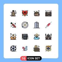 Universal Icon Symbols Group of 16 Modern Flat Color Filled Lines of food vacation wallet travel suitcase Editable Creative Vector Design Elements