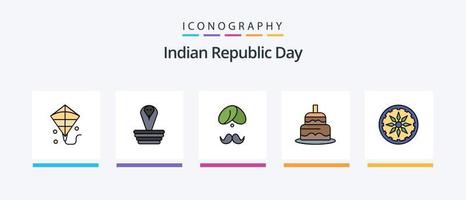 la línea del día de la república india llenó el paquete de 5 íconos, incluido el indio. volador. delicadeza. cometa. dulce. diseño de iconos creativos vector