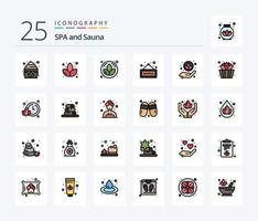 paquete de iconos llenos de 25 líneas de sauna que incluye el tiempo. loto. firmar. sauna. loto vector