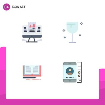 4 Flat Icon concept for Websites Mobile and Apps report writing computer food book Editable Vector Design Elements