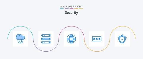 paquete de iconos azul de seguridad 5 que incluye cheque. contraseña. globo. llave maestra. código vector