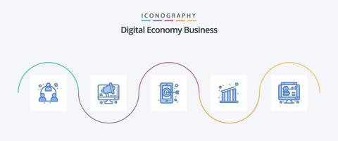 Digital Economy Business Blue 5 Icon Pack Including chart. online. digital. dollar. growth vector