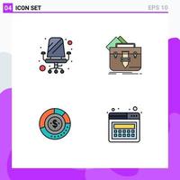 Mobile Interface Filledline Flat Color Set of 4 Pictograms of chair diagram sitting file budget Editable Vector Design Elements