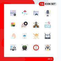 Pack of 16 Modern Flat Colors Signs and Symbols for Web Print Media such as business planning folder plan sound recorder Editable Pack of Creative Vector Design Elements