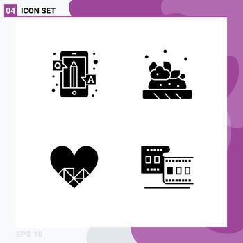 Mobile Interface Solid Glyph Set of 4 Pictograms of answers love qa food chocolate Editable Vector Design Elements