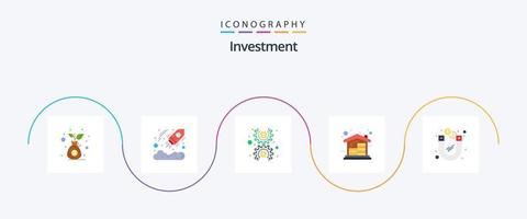 paquete de iconos planos de inversión 5 que incluye inversión. dinero. dólar. casa. monedas vector