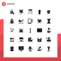 Set of 25 Commercial Solid Glyphs pack for board archery corkscrew target up Editable Vector Design Elements