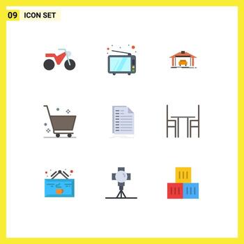 paquete de color plano de 9 símbolos universales de factura excel car bill e commerce elementos de diseño vectorial editables vector