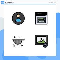 Modern Set of 4 Filledline Flat Colors and symbols such as human strainer user web food Editable Vector Design Elements