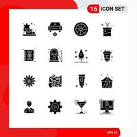 16 Thematic Vector Solid Glyphs and Editable Symbols of book raw information mechanics funnel data analytics Editable Vector Design Elements