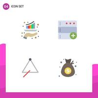 Pack of 4 Modern Flat Icons Signs and Symbols for Web Print Media such as bar instrument marketing database sound Editable Vector Design Elements