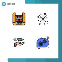 conjunto de 4 iconos de interfaz de usuario modernos símbolos signos para mapa papel avión fuego trabajo vacaciones recibir elementos de diseño vectorial editables vector