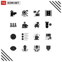 Group of 16 Modern Solid Glyphs Set for amplifier movie campaign media twitter Editable Vector Design Elements