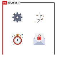 Set of 4 Modern UI Icons Symbols Signs for basic pocket watch setting leaf timer Editable Vector Design Elements