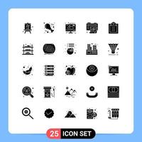 Mobile Interface Solid Glyph Set of 25 Pictograms of tasks folder computer new creative Editable Vector Design Elements