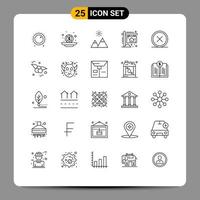 25 User Interface Line Pack of modern Signs and Symbols of circle home coins board peak Editable Vector Design Elements