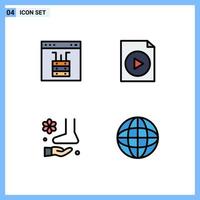Mobile Interface Filledline Flat Color Set of 4 Pictograms of browser massage page file spa Editable Vector Design Elements