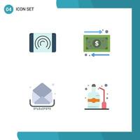 Mobile Interface Flat Icon Set of 4 Pictograms of interaction letter interface management inbox Editable Vector Design Elements