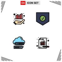 Mobile Interface Filledline Flat Color Set of 4 Pictograms of business secure hand security cloud Editable Vector Design Elements