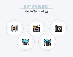 línea de tecnología de medios llena de icono paquete 5 diseño de icono. auricular. tecnología. en línea. música. dispositivo vector
