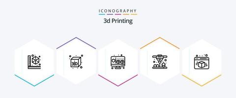 Paquete de iconos de 25 líneas de impresión 3d que incluye cubo. 3d. 3d. sinterizado por láser. impresión vector
