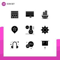 User Interface Pack of 9 Basic Solid Glyphs of climate stare money location business Editable Vector Design Elements