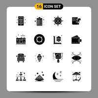 Group of 16 Modern Solid Glyphs Set for photo camera career planning business Editable Vector Design Elements