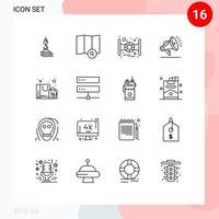 Group of 16 Outlines Signs and Symbols for purchase favorite space bag security Editable Vector Design Elements