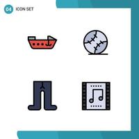 4 User Interface Filledline Flat Color Pack of modern Signs and Symbols of boat tights ball stiched concert Editable Vector Design Elements