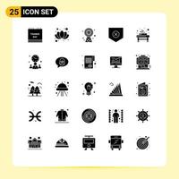 25 User Interface Solid Glyph Pack of modern Signs and Symbols of massage x buildings shield protect Editable Vector Design Elements