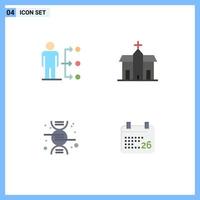 conjunto de 4 paquetes de iconos planos comerciales para conectar elementos de diseño de vectores editables de investigación cristiana del usuario del monasterio