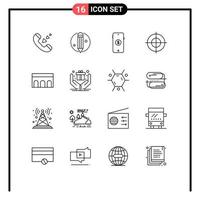 Modern Set of 16 Outlines and symbols such as historic architecture market arch gun Editable Vector Design Elements