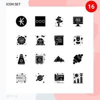 Group of 16 Solid Glyphs Signs and Symbols for cyber monday information post encryption data Editable Vector Design Elements