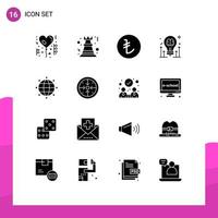 Modern Set of 16 Solid Glyphs and symbols such as global idea strategy bulb brain Editable Vector Design Elements