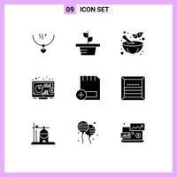 Mobile Interface Solid Glyph Set of 9 Pictograms of computers add plant seo investment Editable Vector Design Elements