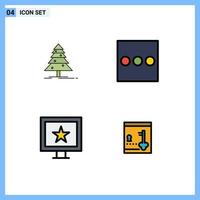 Modern Set of 4 Filledline Flat Colors and symbols such as tree safe x mas cinema lock Editable Vector Design Elements