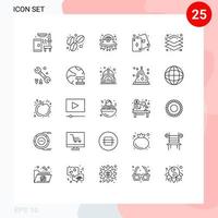 25 Universal Line Signs Symbols of layer play happy game cards Editable Vector Design Elements